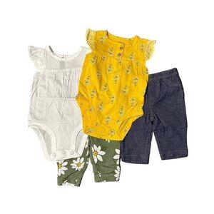 CARTERS Baby Easy Care 4 Piece
Snap Closure Body Suit Set Yellow floral- 12M